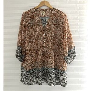 Fig & Flower Printed Split-Neck Women's Sheer Blouse